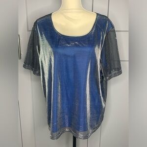 Notations Woman‎ Overlay Metallic Blouse Women’s 2X Blue Gray Simmer Sheer